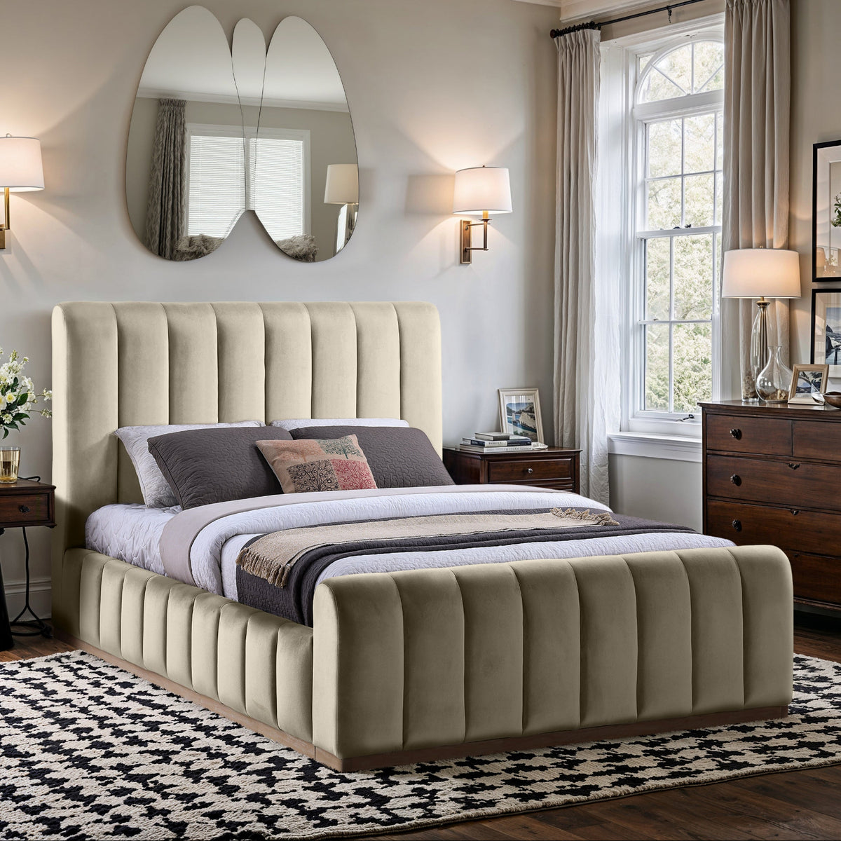 Amara Cream Velvet Upholstered Bed