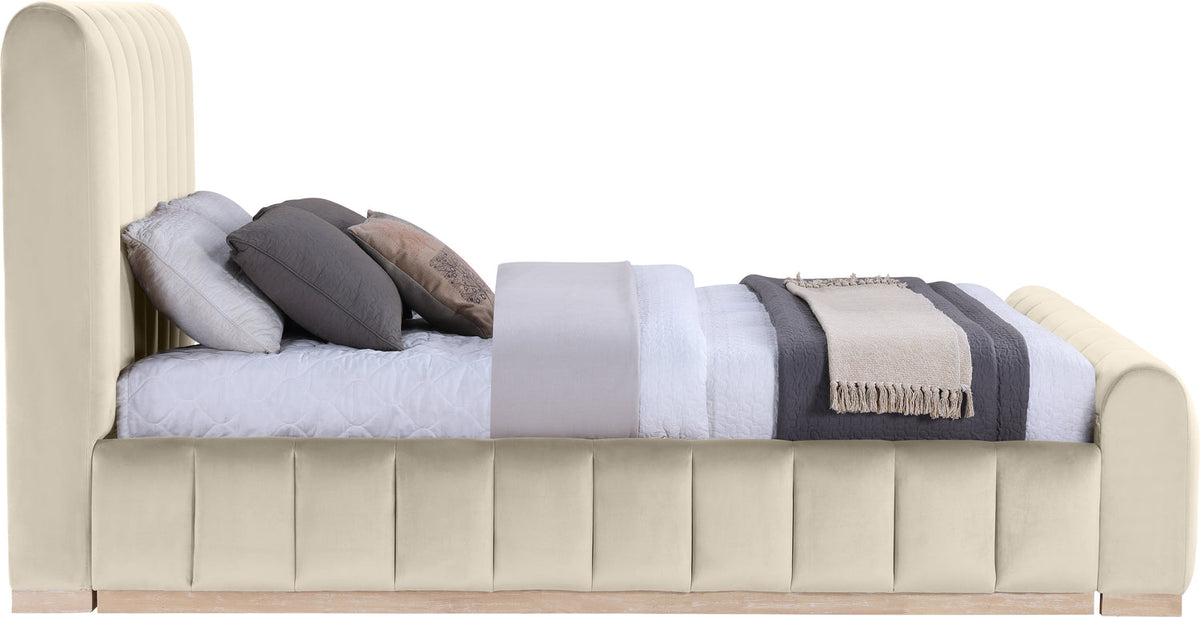 Amara Cream Velvet Upholstered Bed
