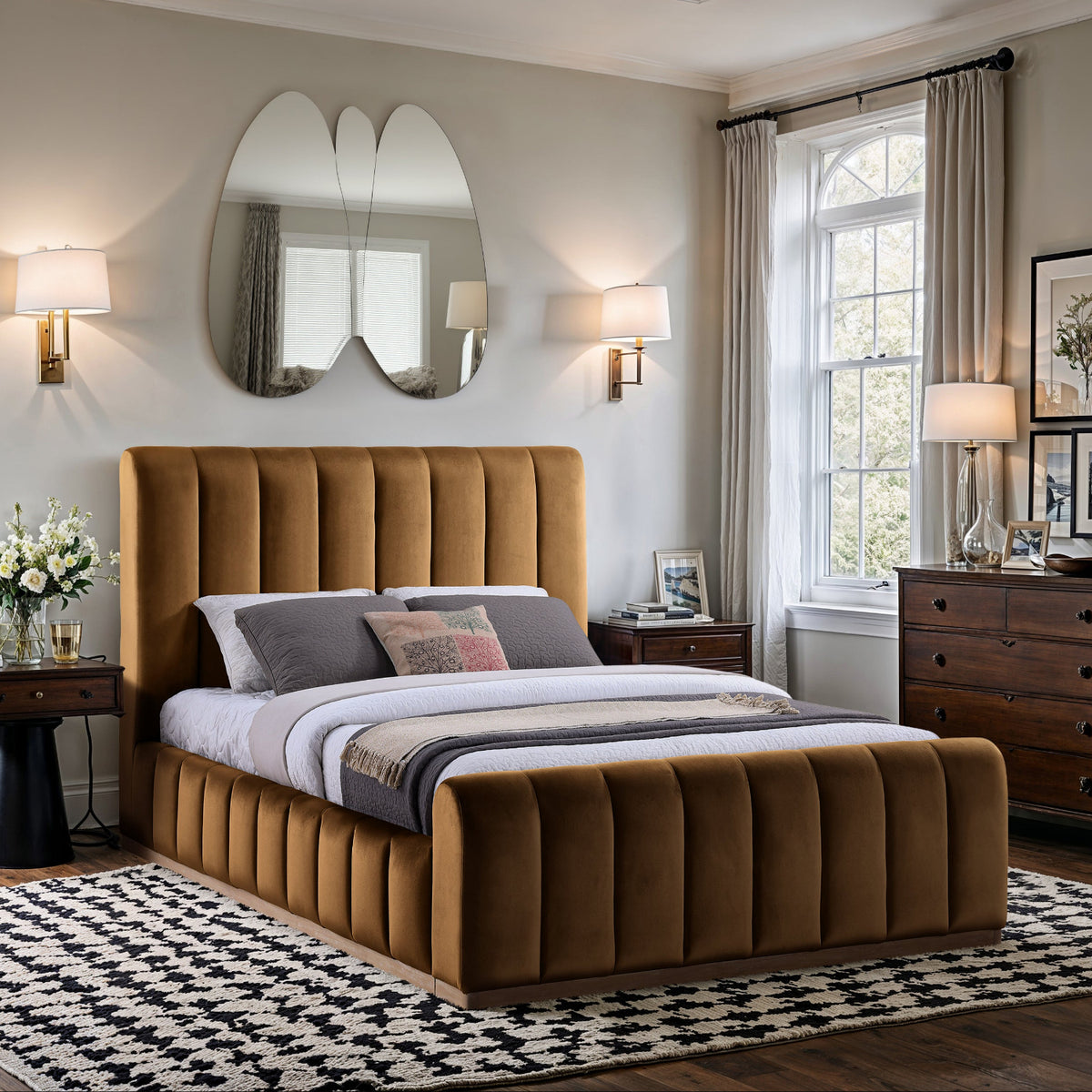 Amara Saddle Velvet Upholstered Bed