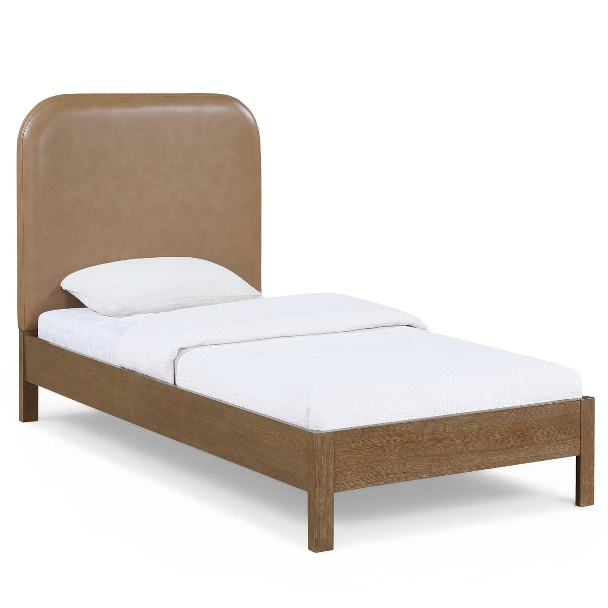 Caswell Brown Vegan Leather Upholstered Bed in brown vegan leather, primary product view