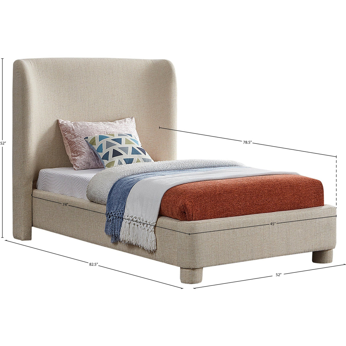 Penny Beige Linen Textured Fabric Upholstered Bed