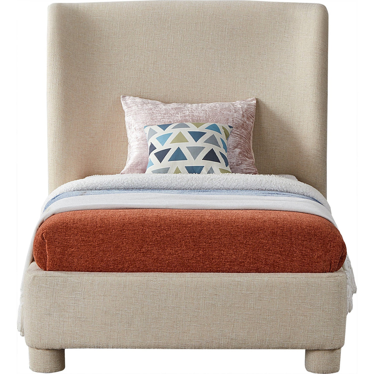 Penny Beige Linen Textured Fabric Upholstered Bed