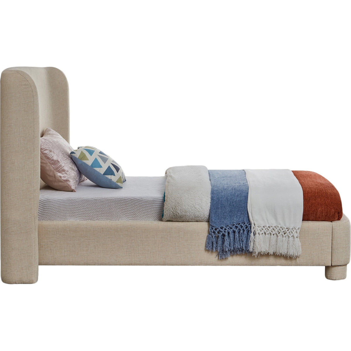 Penny Beige Linen Textured Fabric Upholstered Bed