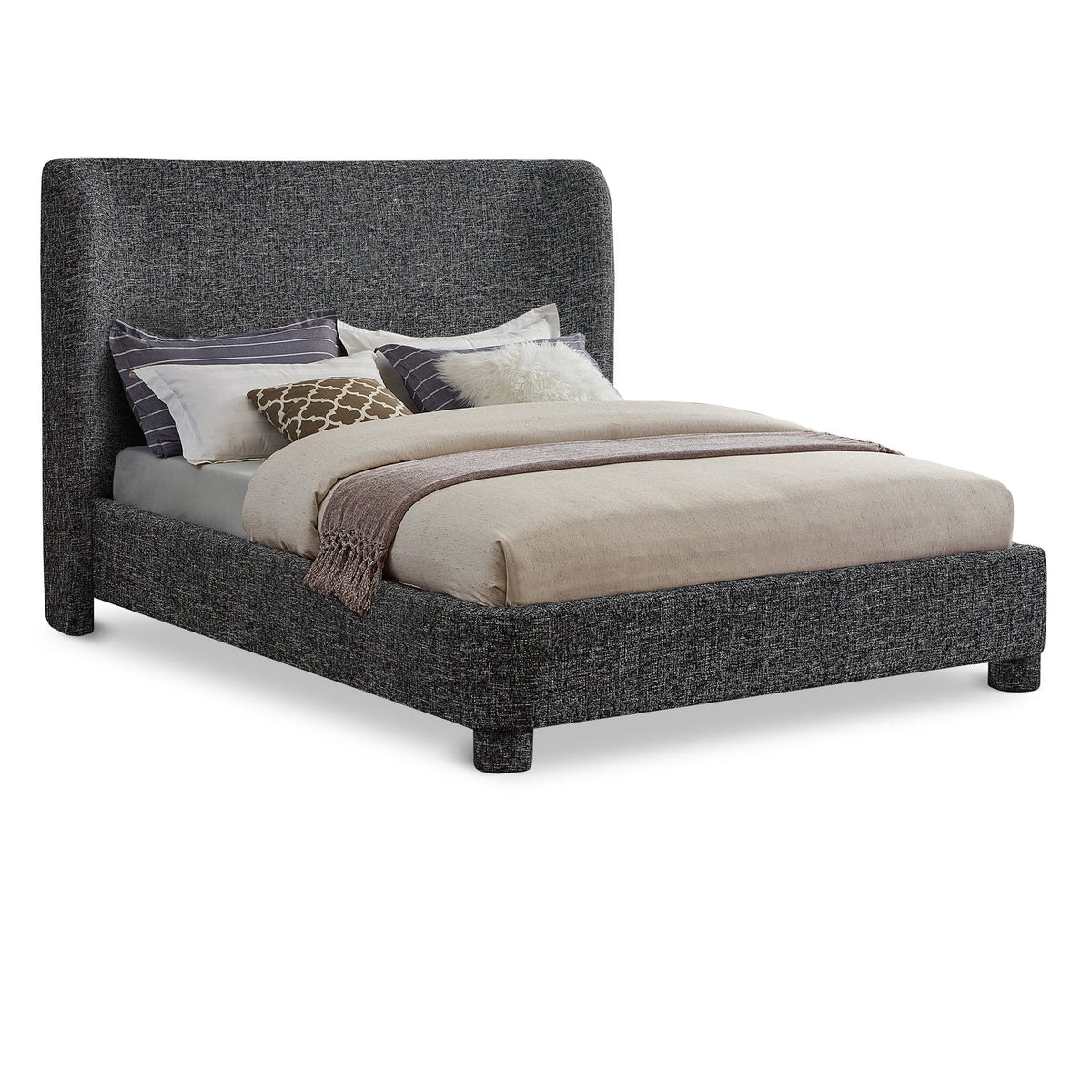 Penny Black Linen Textured Fabric Upholstered Bed