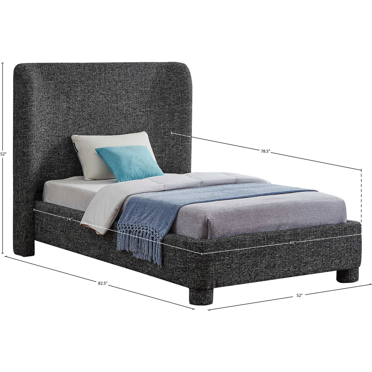 Penny Black Linen Textured Fabric Upholstered Bed