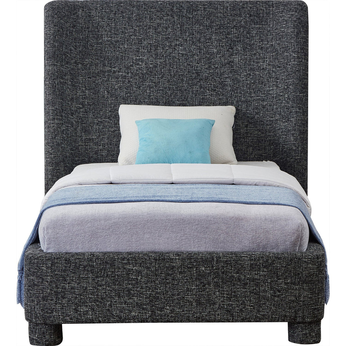 Penny Black Linen Textured Fabric Upholstered Bed