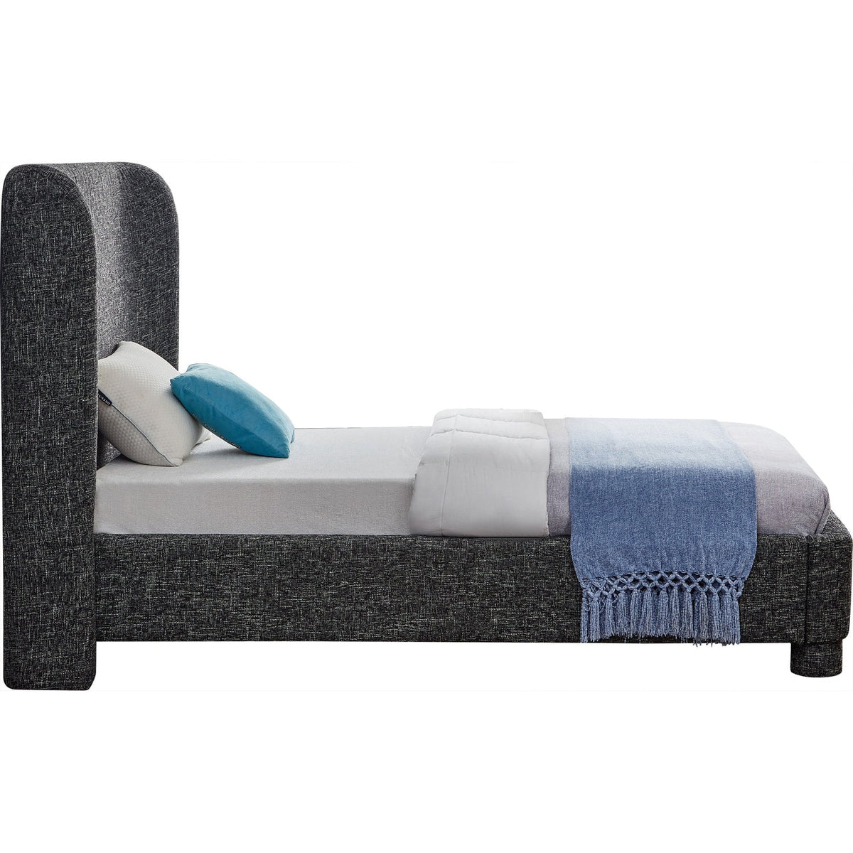 Penny Black Linen Textured Fabric Upholstered Bed