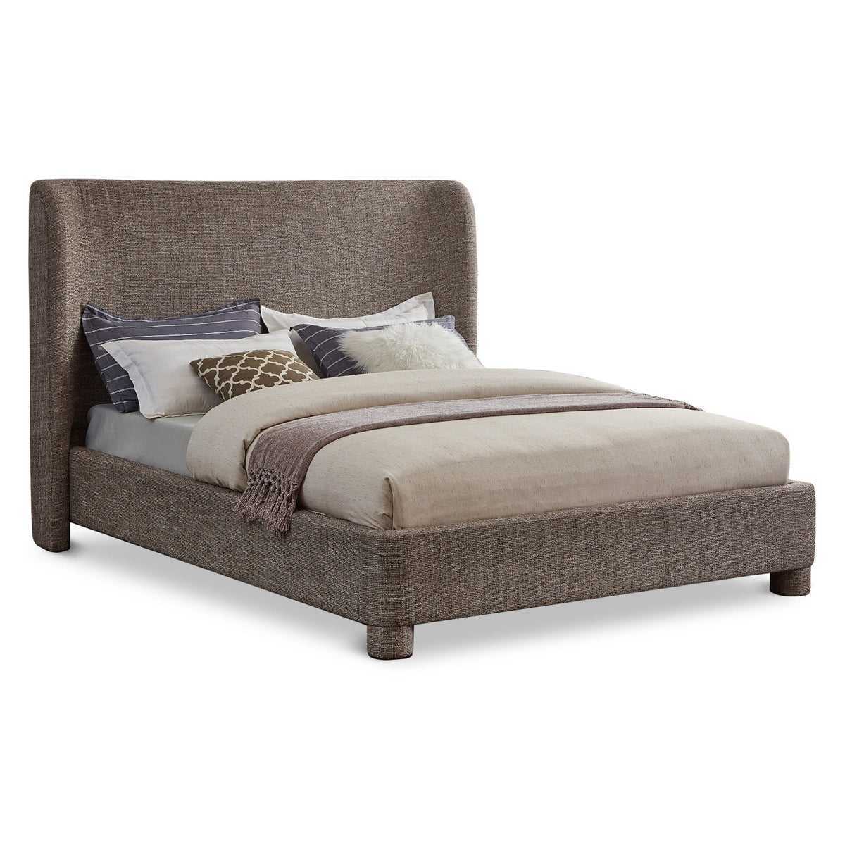 Penny Brown Linen Textured Fabric Upholstered Bed