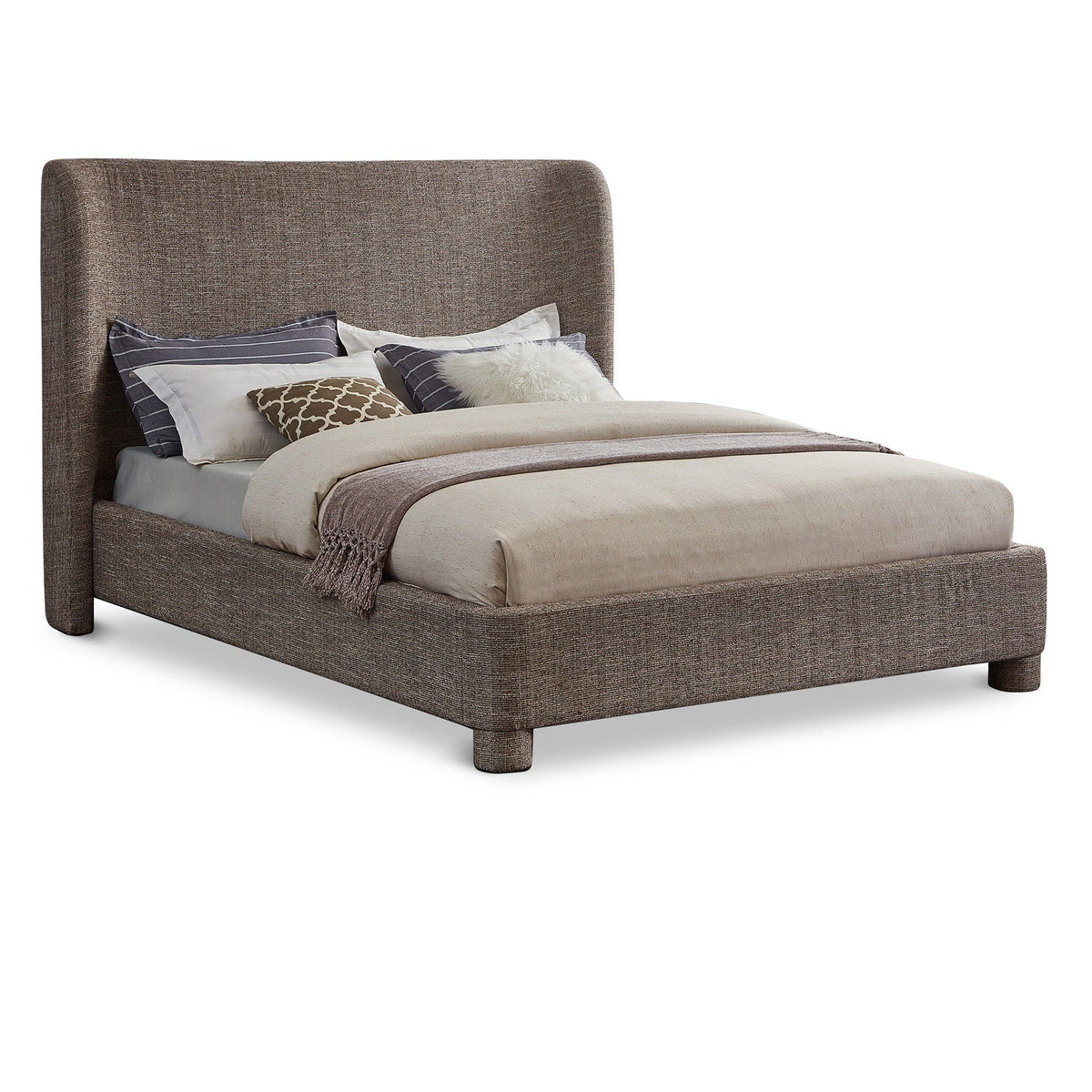Penny Brown Linen Textured Fabric Upholstered Bed