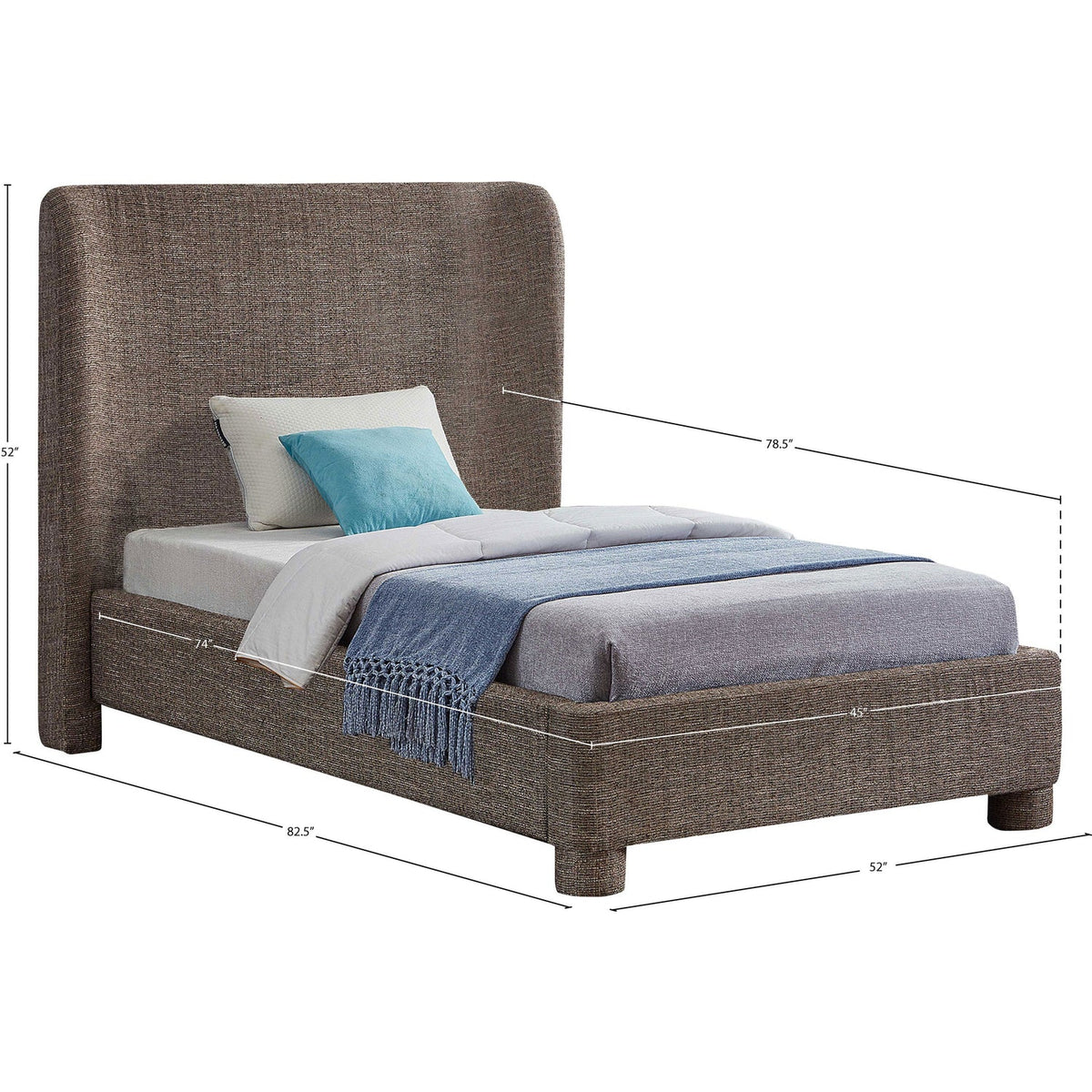 Penny Brown Linen Textured Fabric Upholstered Bed