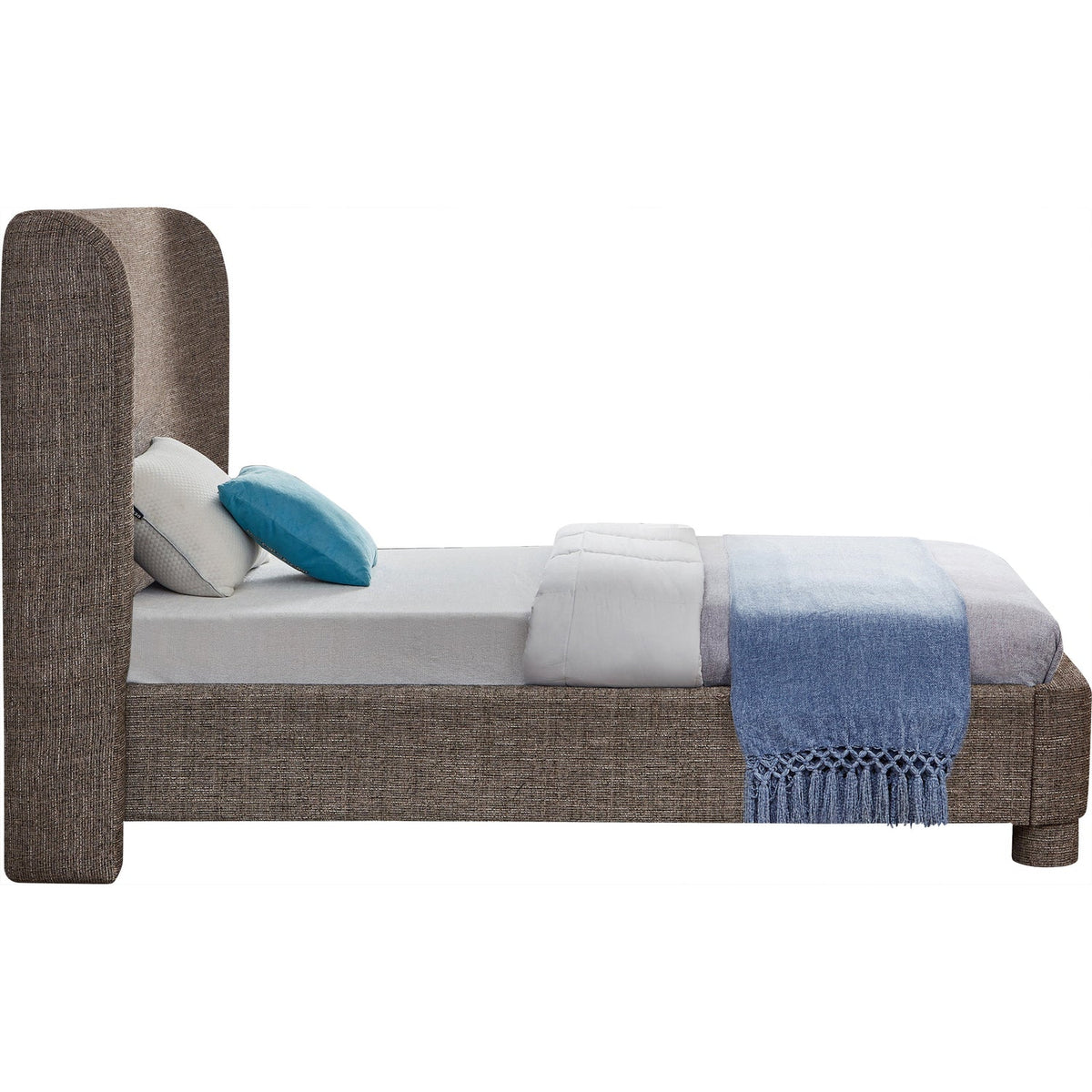 Penny Brown Linen Textured Fabric Upholstered Bed