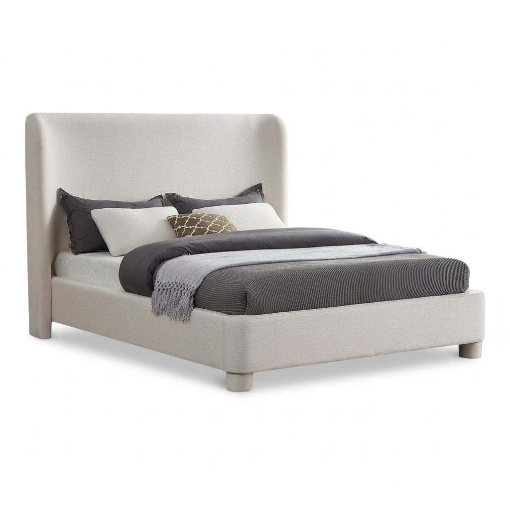 Penny Cream Linen Textured Fabric Upholstered Bed