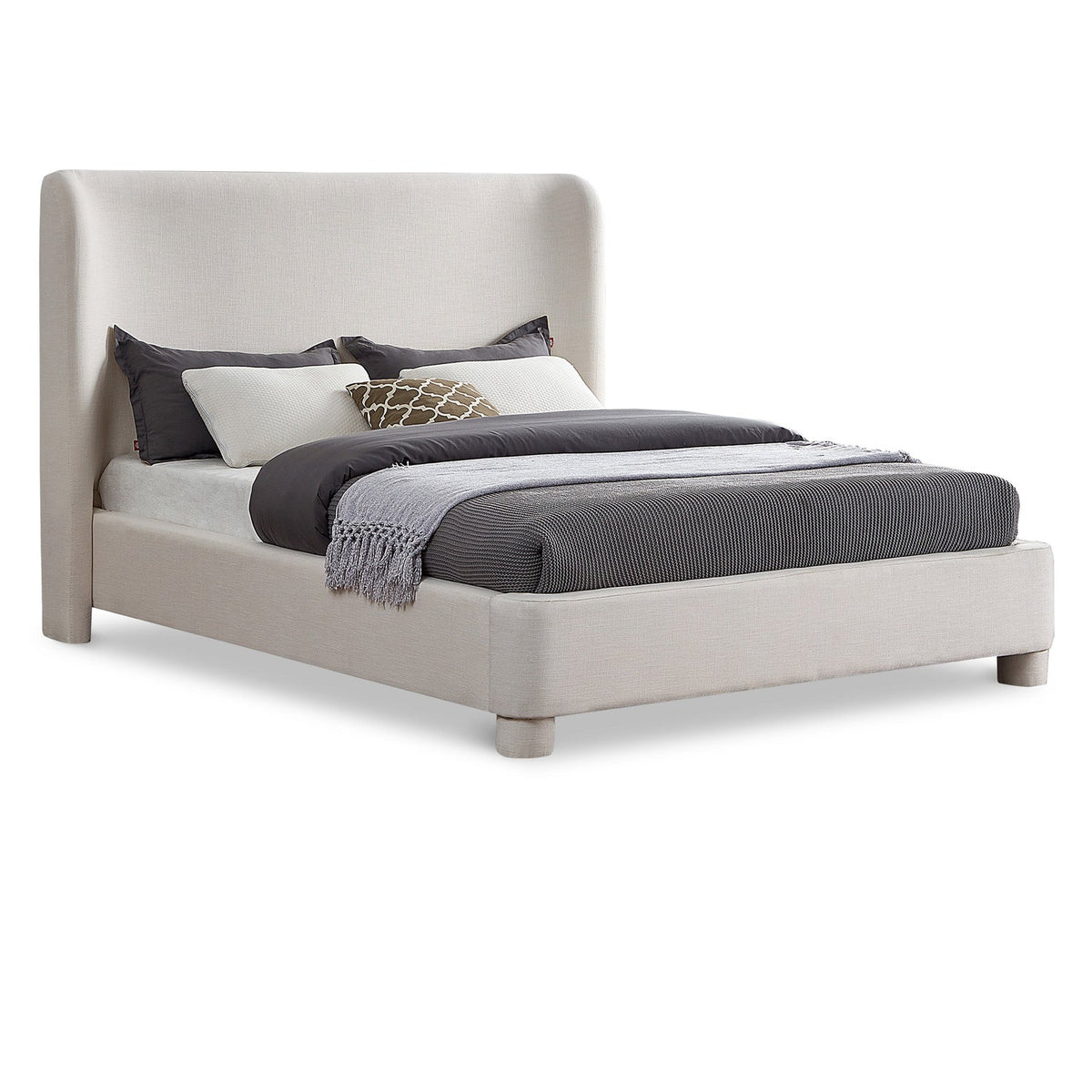 Penny Cream Linen Textured Fabric Upholstered Bed