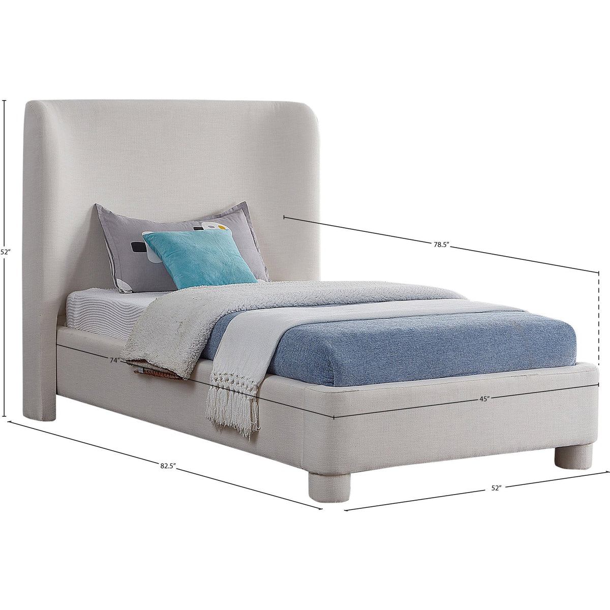 Penny Cream Linen Textured Fabric Upholstered Bed