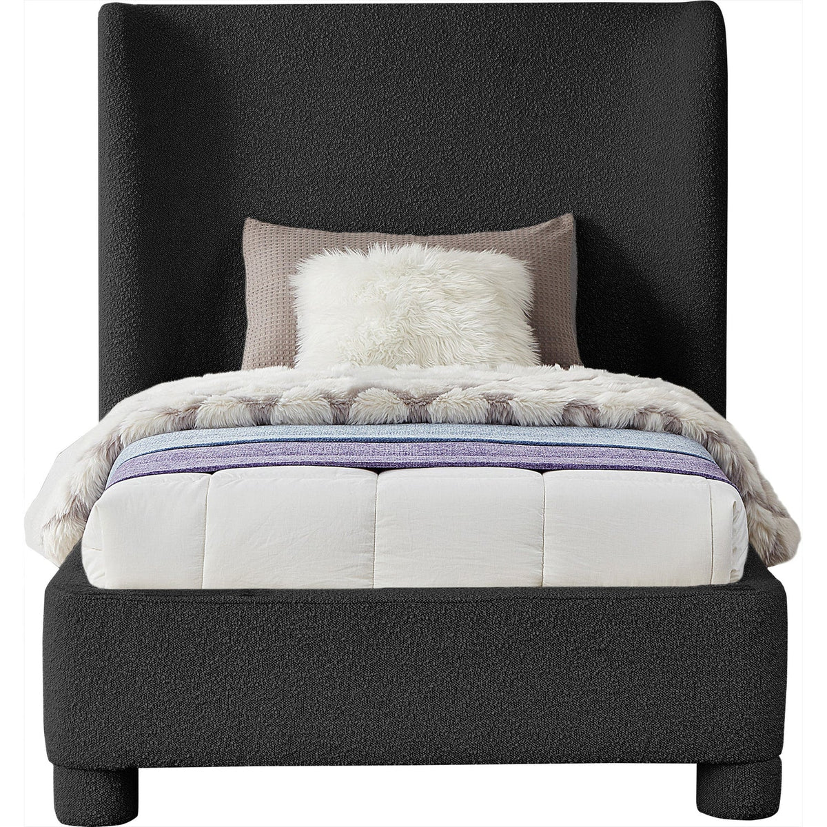 Penny Black Boucle Fabric Upholstered Bed