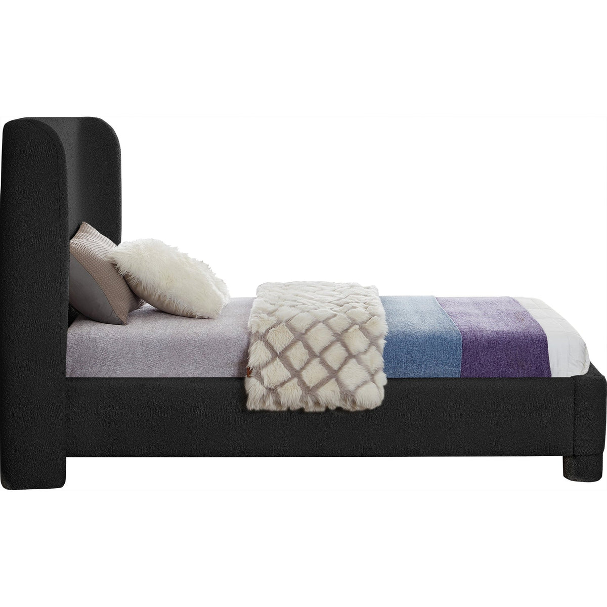 Penny Black Boucle Fabric Upholstered Bed