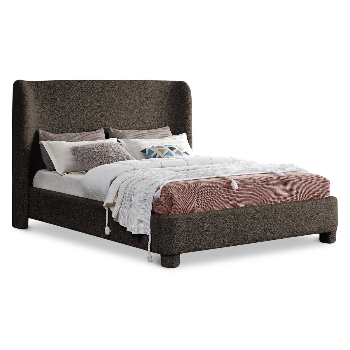 Penny Brown Boucle Fabric Upholstered Bed