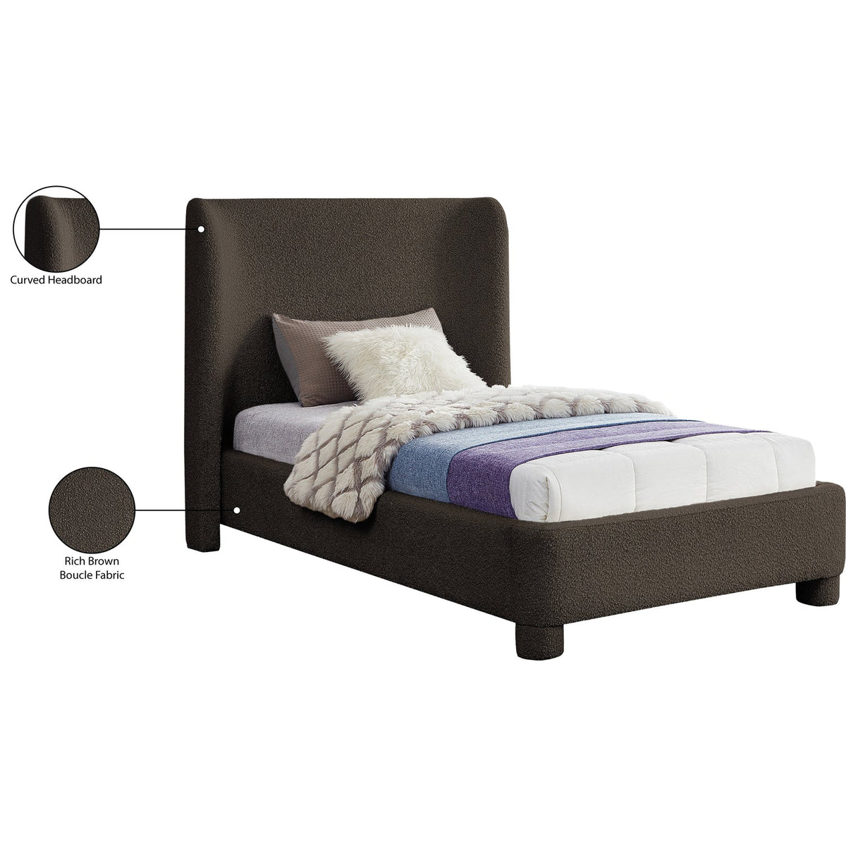Penny Brown Boucle Fabric Upholstered Bed