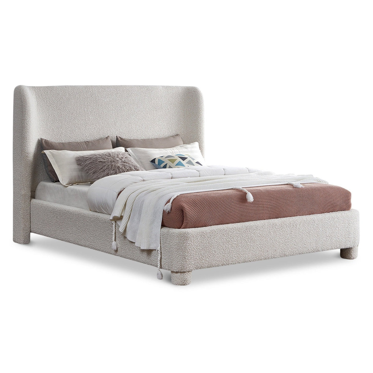 Penny Cream Boucle Fabric Upholstered Bed