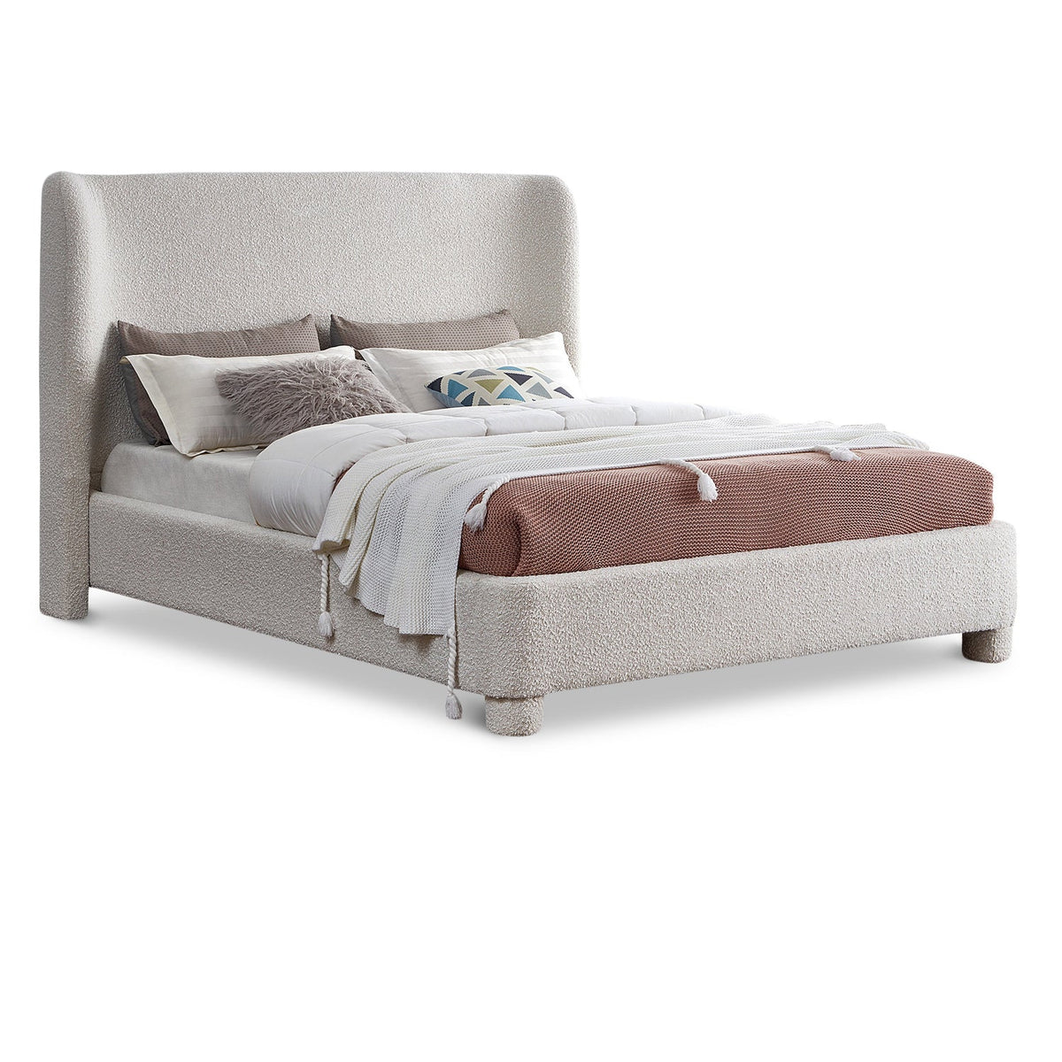 Penny Cream Boucle Fabric Upholstered Bed