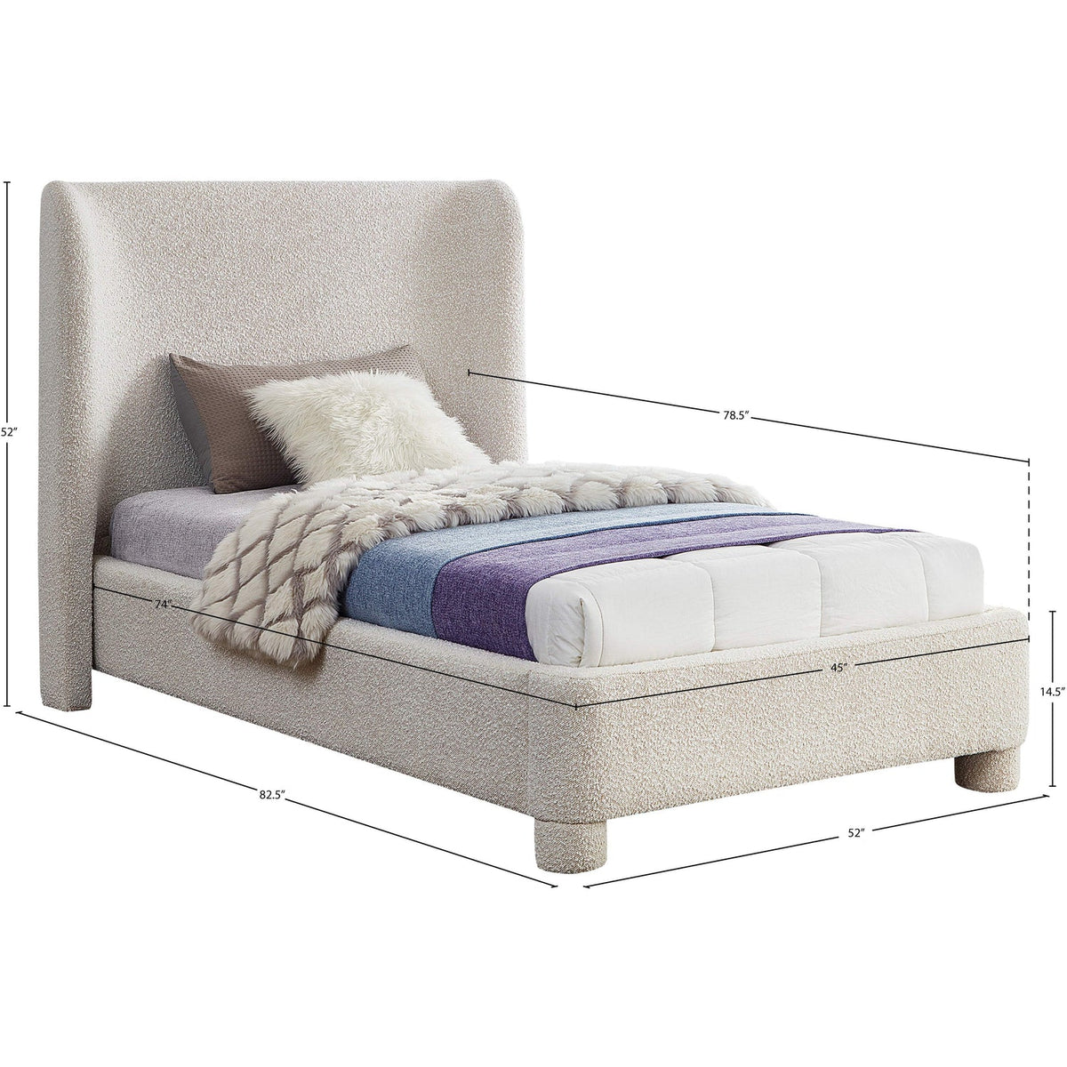 Penny Cream Boucle Fabric Upholstered Bed