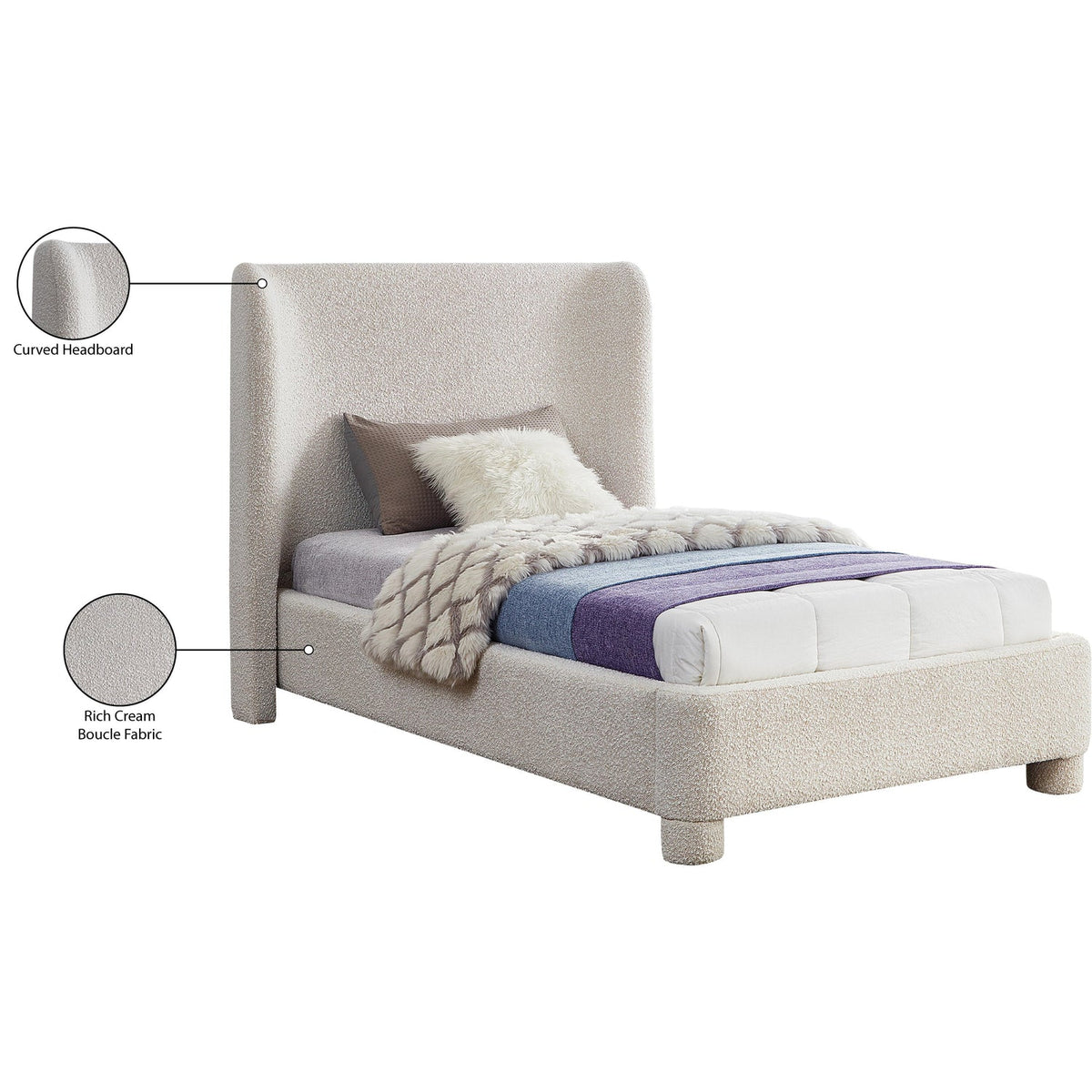 Penny Cream Boucle Fabric Upholstered Bed