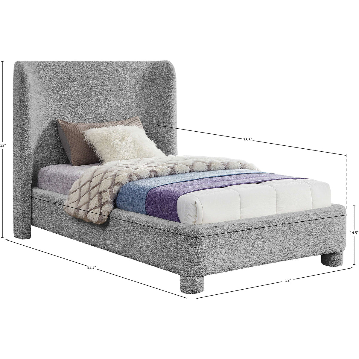 Penny Grey Boucle Fabric Upholstered Bed