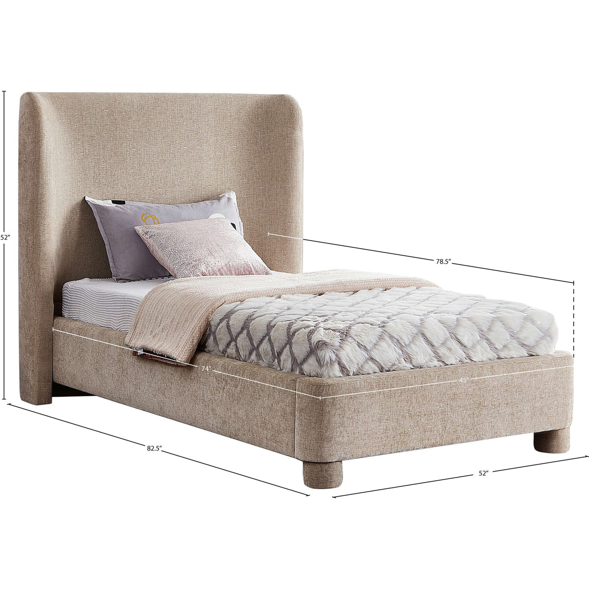 Penny Beige Chenille Fabric Upholstered Bed