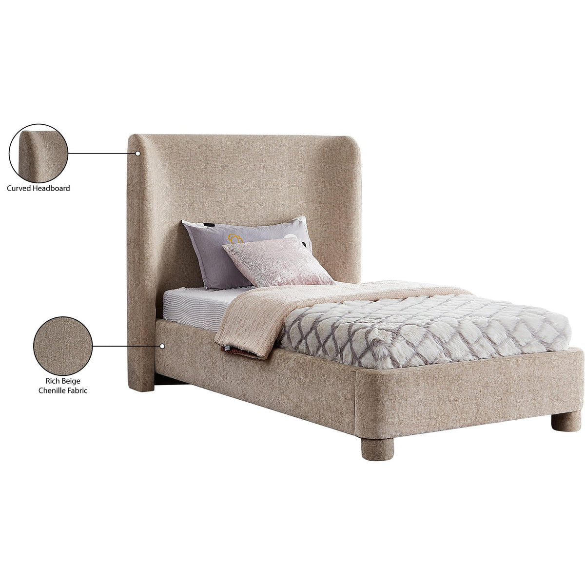 Penny Beige Chenille Fabric Upholstered Bed