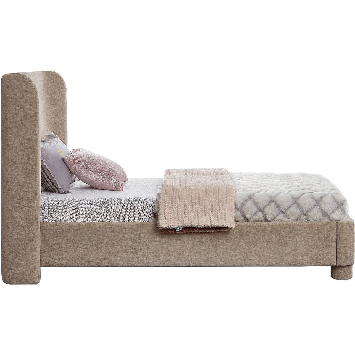 Penny Beige Chenille Fabric Upholstered Bed