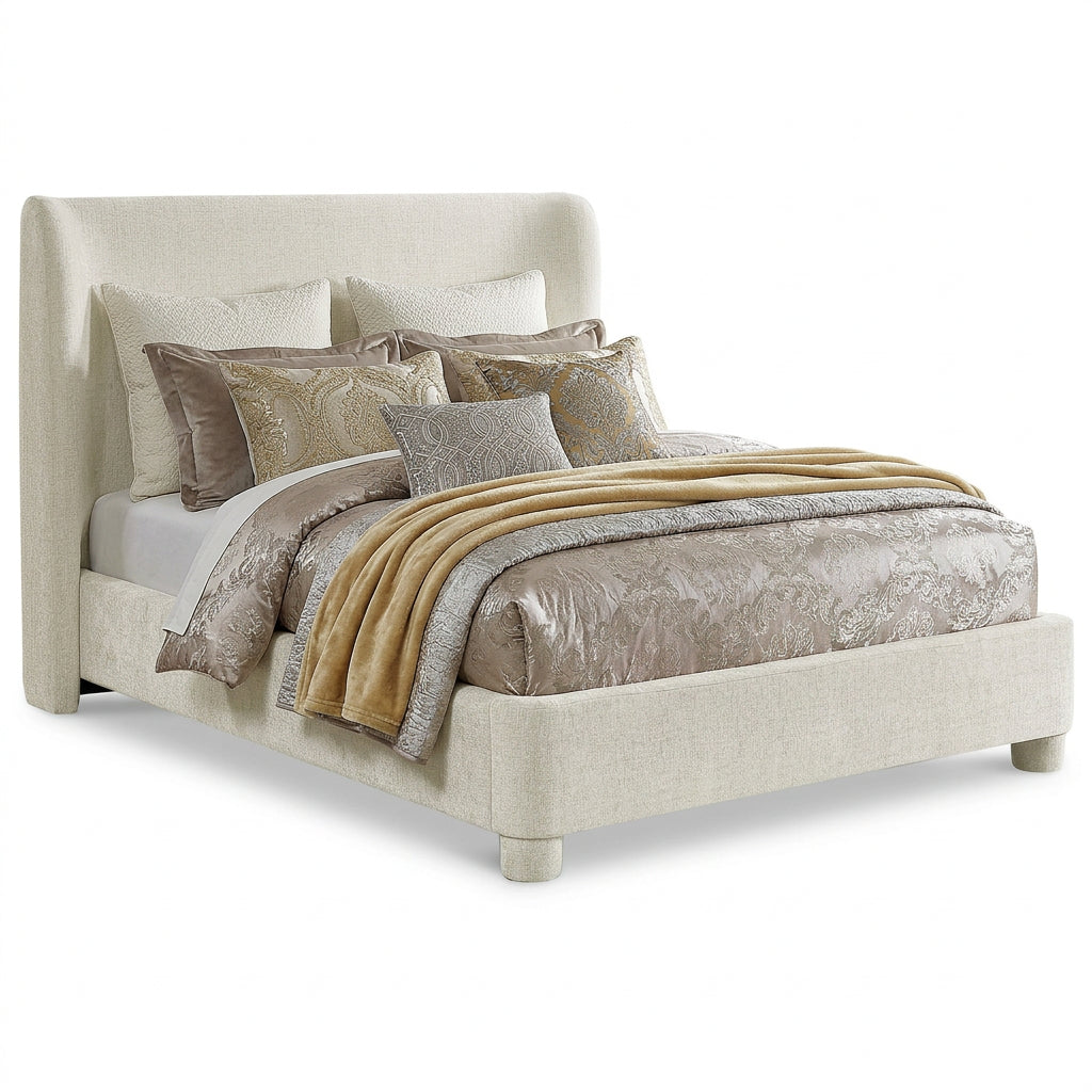 Penny Cream Chenille Fabric Upholstered Bed