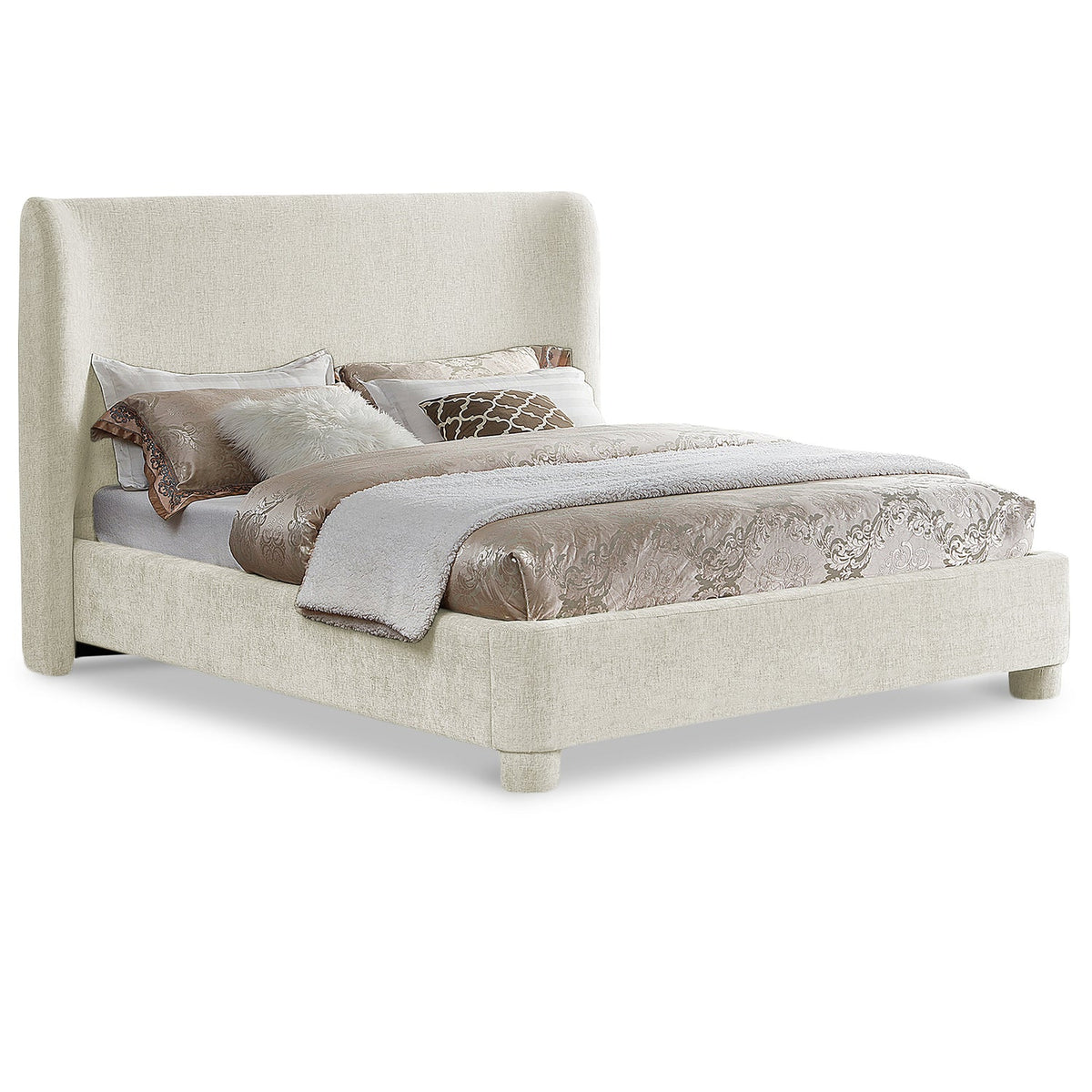 Penny Cream Chenille Fabric Upholstered Bed