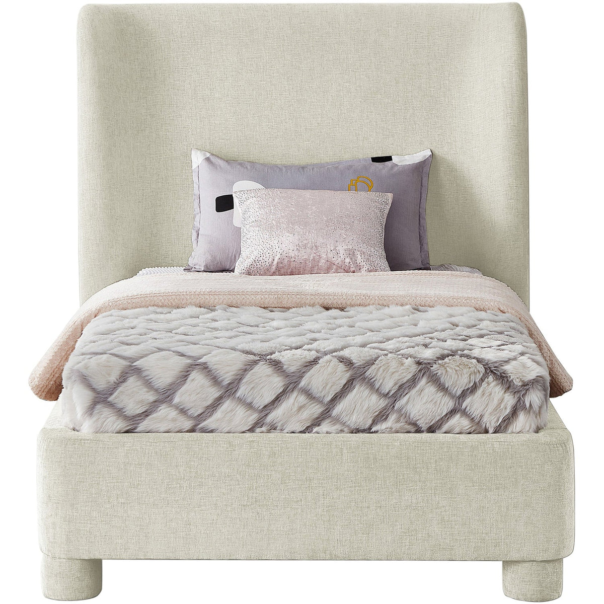 Penny Cream Chenille Fabric Upholstered Bed
