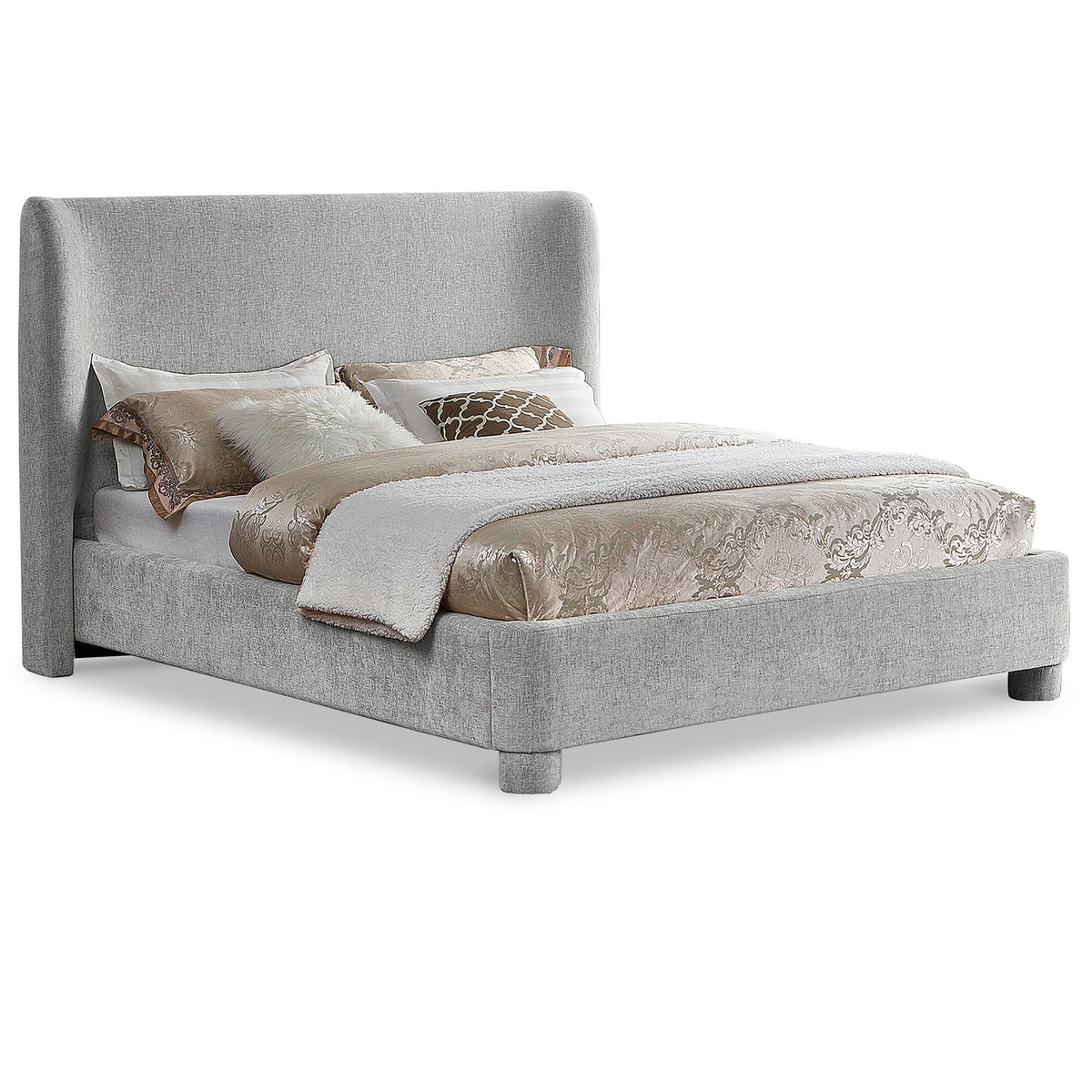 Penny Grey Chenille Fabric Upholstered Bed