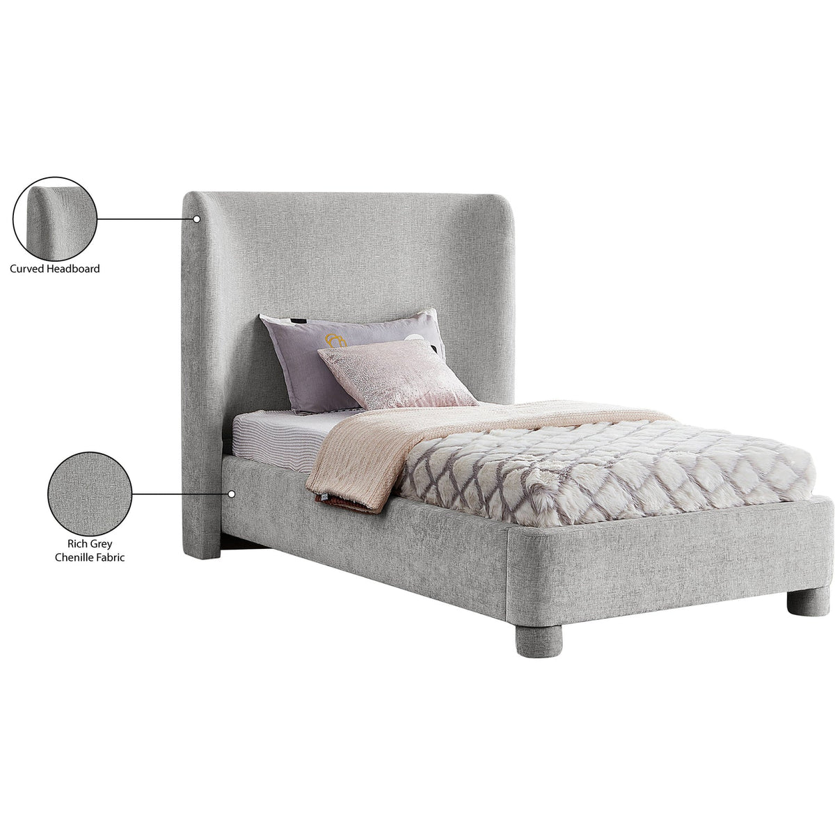 Penny Grey Chenille Fabric Upholstered Bed