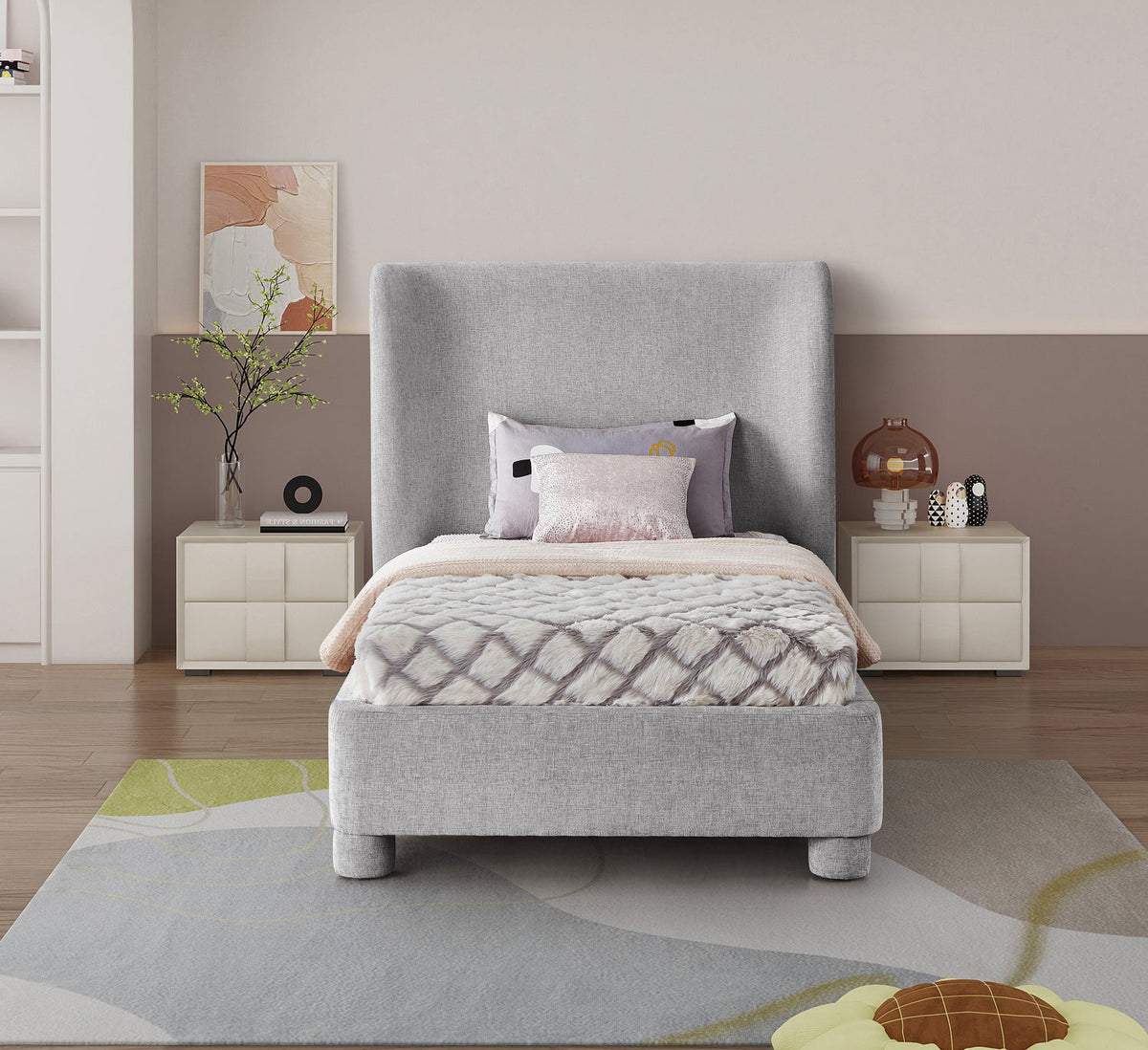 Penny Grey Chenille Fabric Upholstered Bed