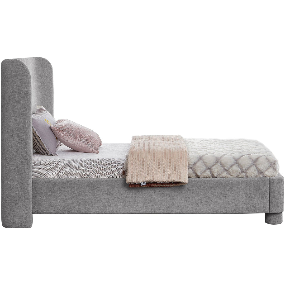 Penny Grey Chenille Fabric Upholstered Bed
