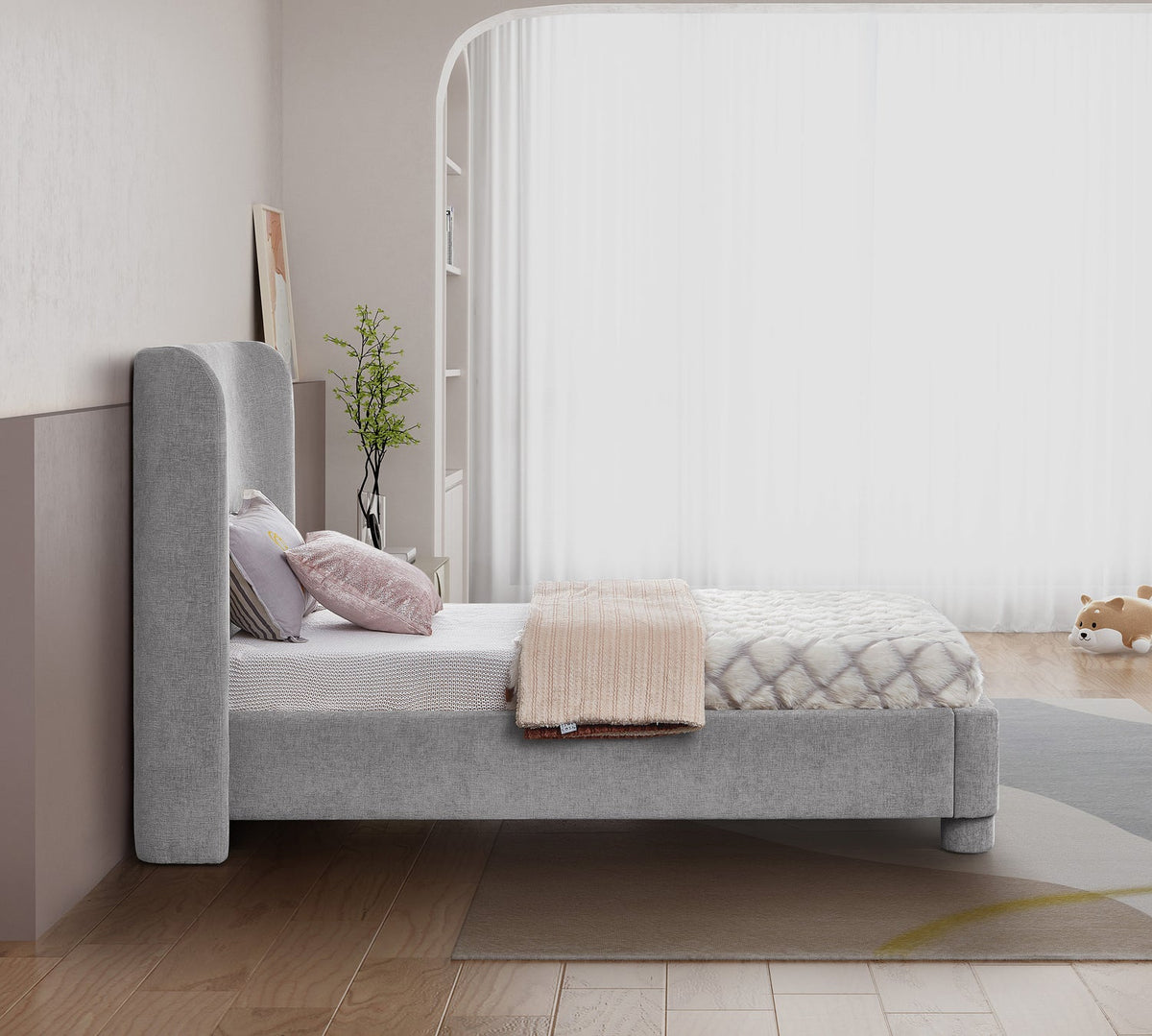 Penny Grey Chenille Fabric Upholstered Bed