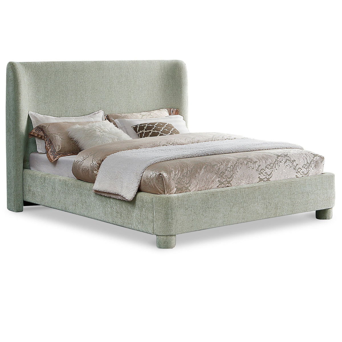 Penny Mint Green Chenille Fabric Upholstered Bed