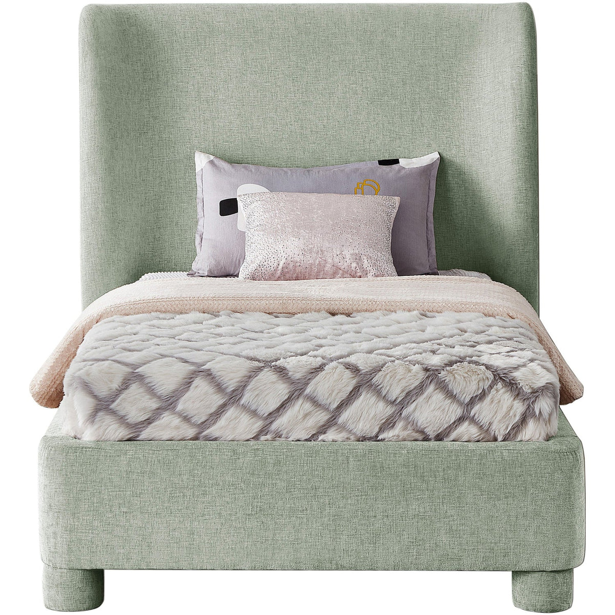 Penny Mint Green Chenille Fabric Upholstered Bed
