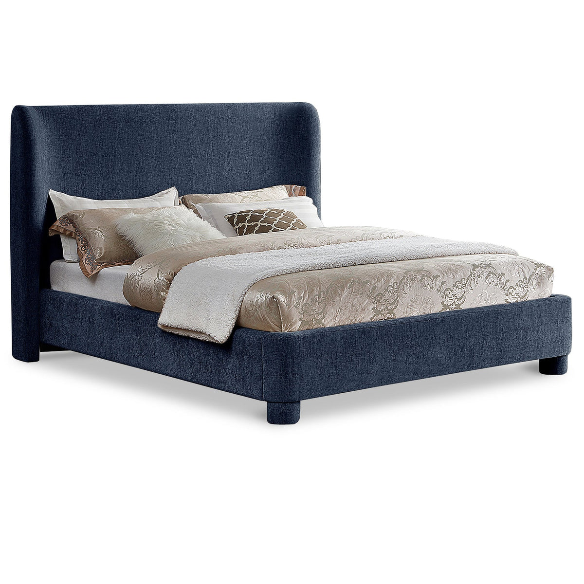 Penny Navy Chenille Fabric Upholstered Bed