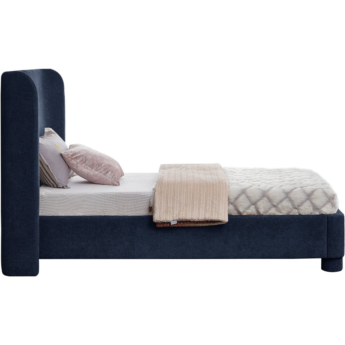 Penny Navy Chenille Fabric Upholstered Bed