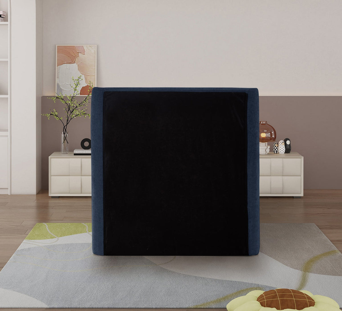 Penny Navy Chenille Fabric Upholstered Bed