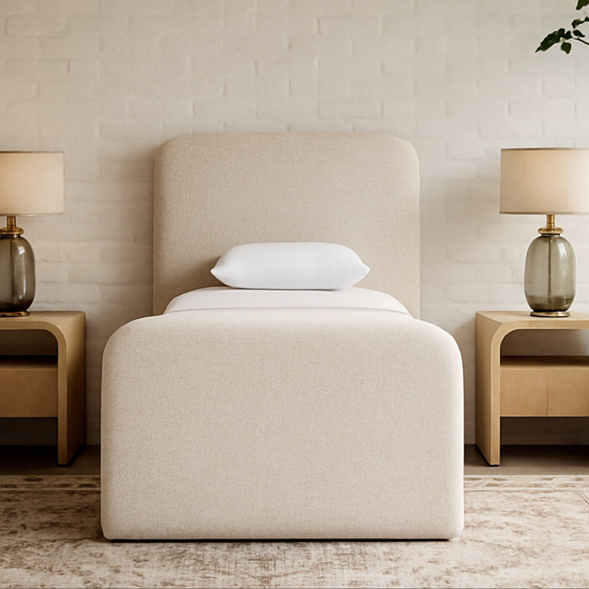 Fira Beige Linen Textured Fabric Upholstered Bed