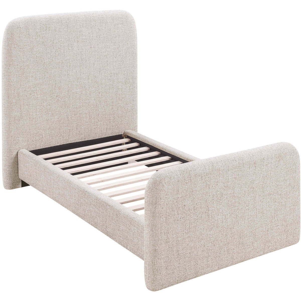 Fira Beige Linen Textured Fabric Upholstered Bed
