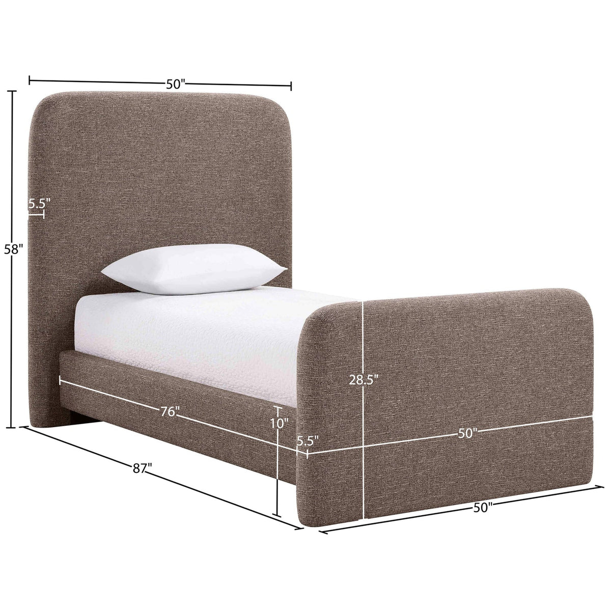 Fira Brown Linen Textured Fabric Upholstered Bed