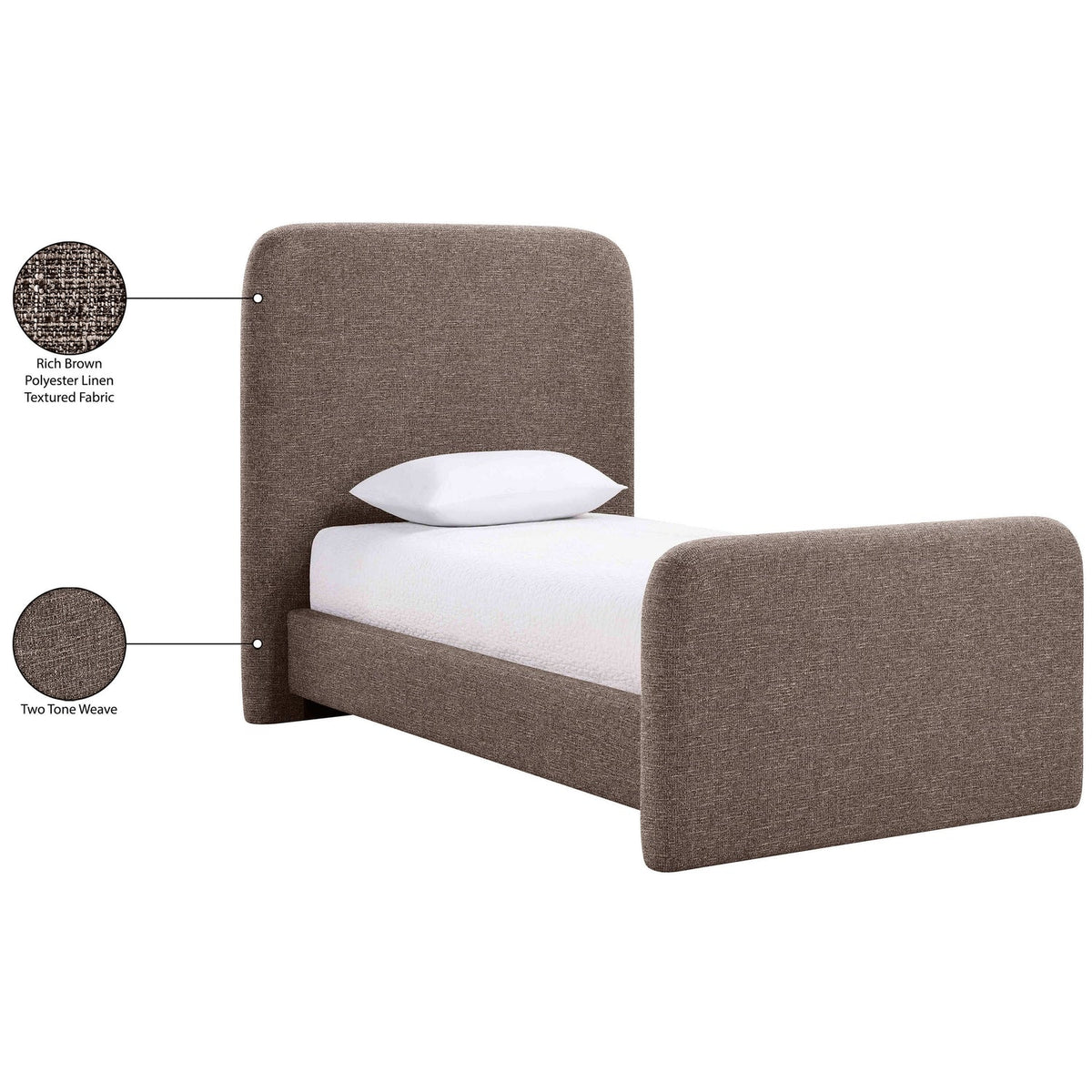 Fira Brown Linen Textured Fabric Upholstered Bed