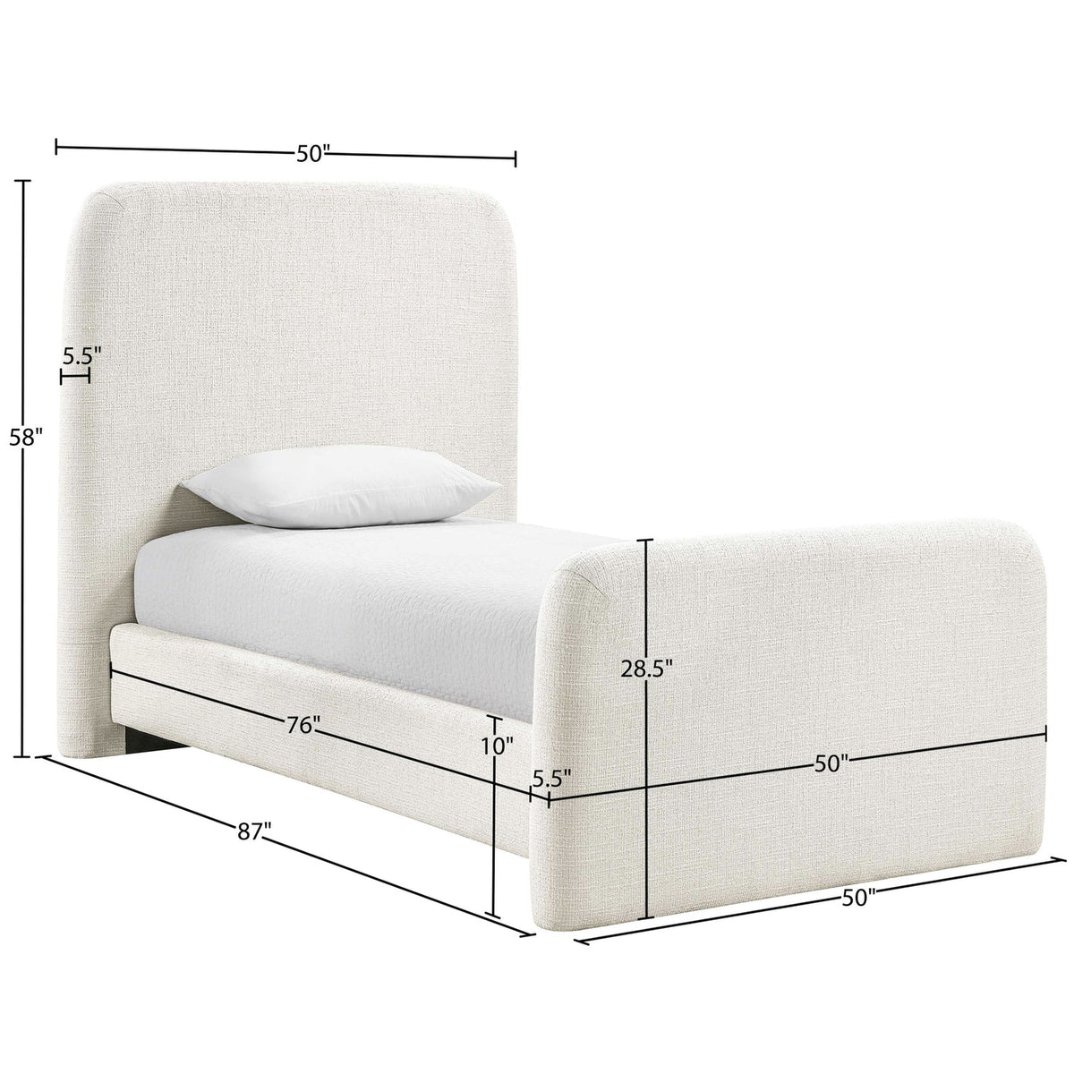 Fira Cream Linen Textured Fabric Upholstered Bed