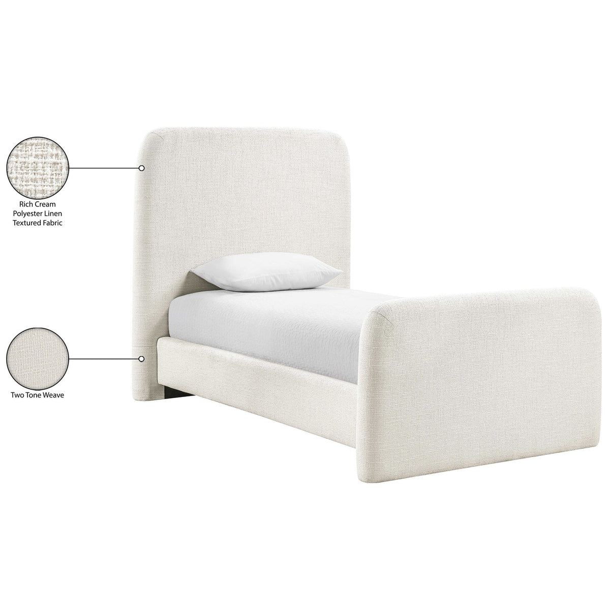 Fira Cream Linen Textured Fabric Upholstered Bed