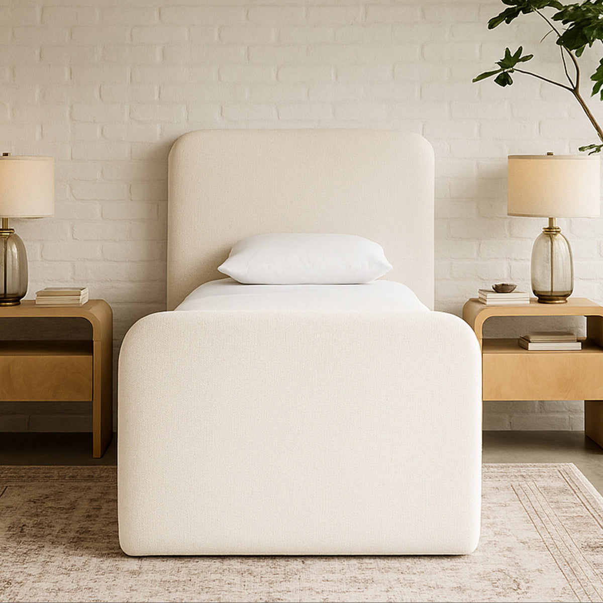 Fira Cream Linen Textured Fabric Upholstered Bed